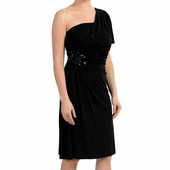 Versace Womens Black Brooch Decorated Sheath Dress